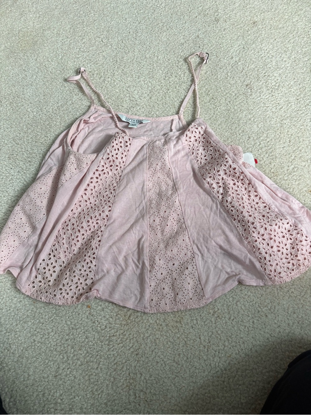 American Eagle Outfitters Light Pink Eyelet Spaghetti Strap Tank
